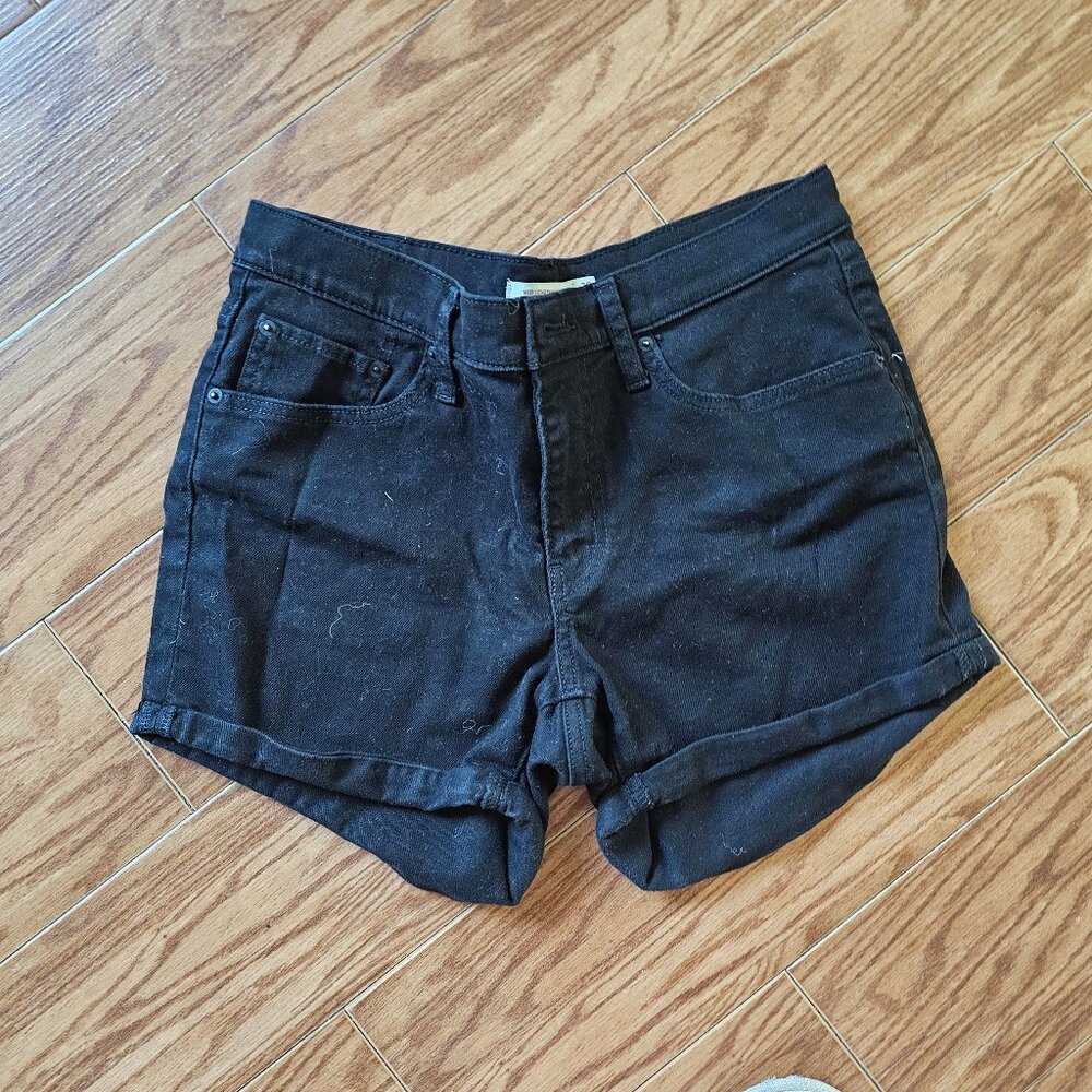 Levi’s Black Mid Length Denim Shorts | Size 30 High Rise Cuffed Jean Shorts